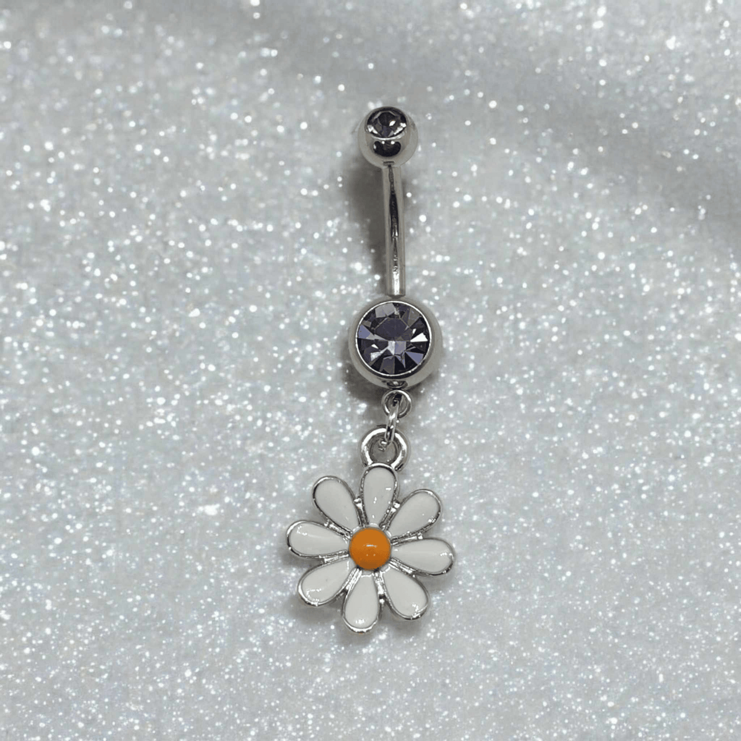 Daisy dangle double gem belly navel bar