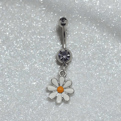 Daisy dangle double gem belly navel bar