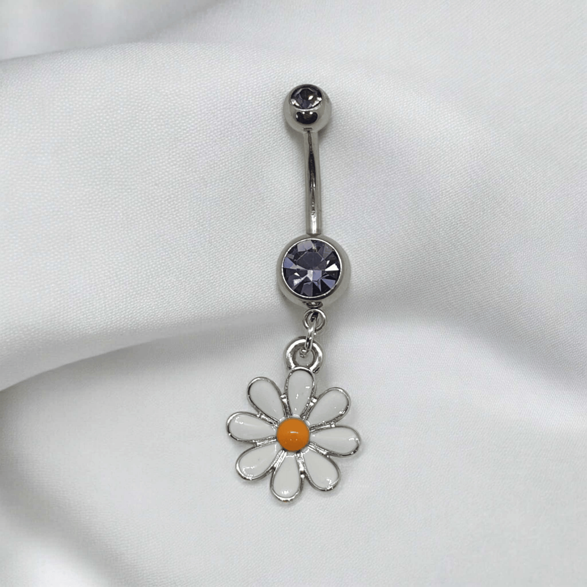 Daisy dangle double gem navel belly bar