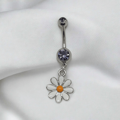 Daisy dangle double gem navel belly bar