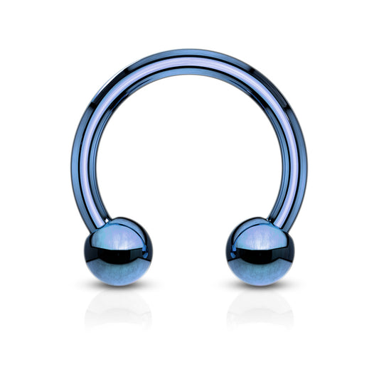 Dark Blue Curved Ball Steel Horseshoe Barbell 18g-10g