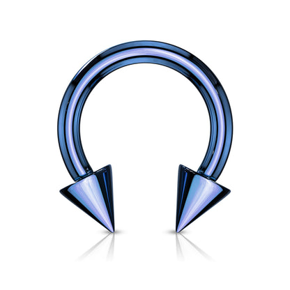 Dark Blue Curved Horseshoe Steel Circular Spike Barbell 12g