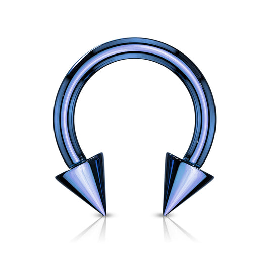 Dark Blue Curved Horseshoe Steel Circular Spike Barbell 12g