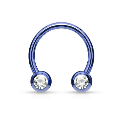 Dark Blue Steel Clear Gem Horseshoe Barbell 16g