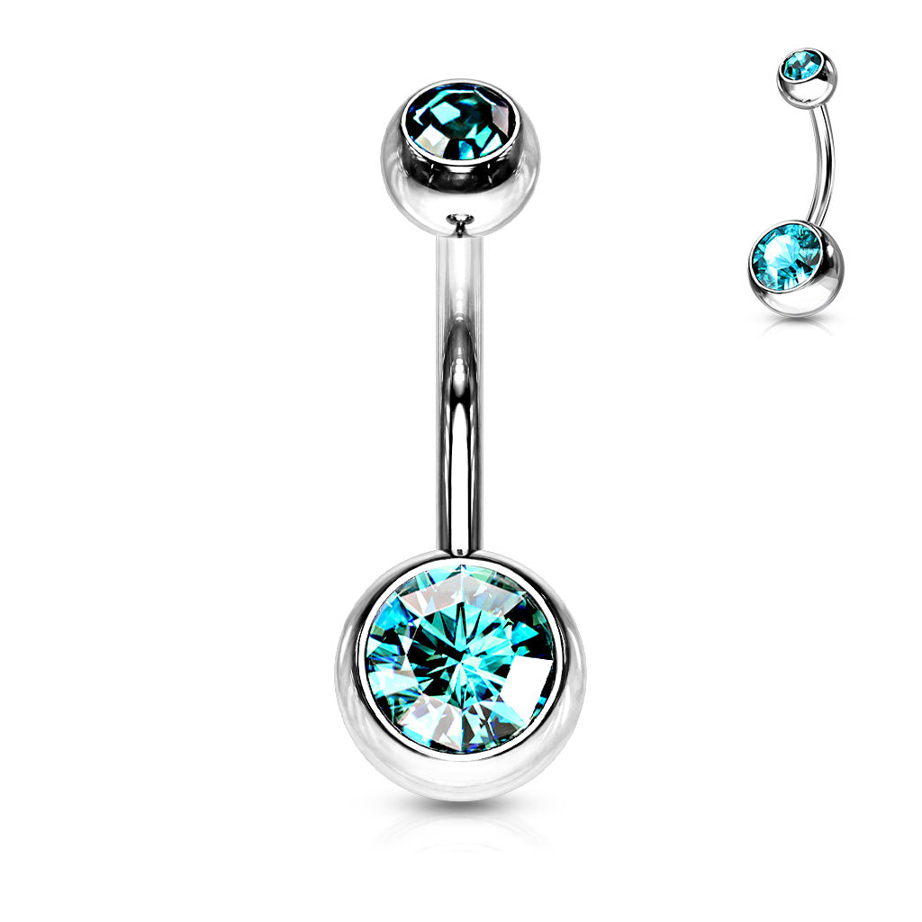 Double Aqua Blue Gem Belly Button Bar