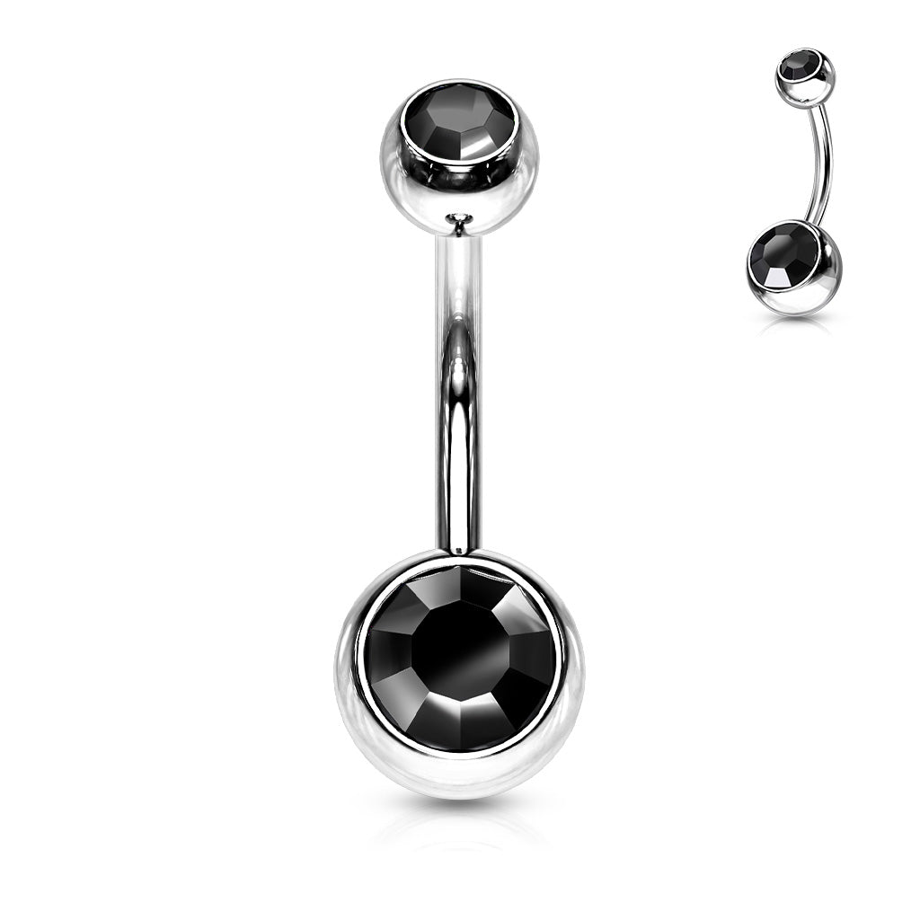 Double Black Steel Gem Belly Button Bar 14g