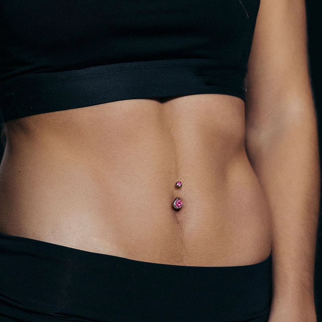Double Gem Belly Button Bar 14g