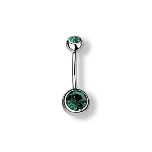 Double Gem Belly Button Bar | Dark Green