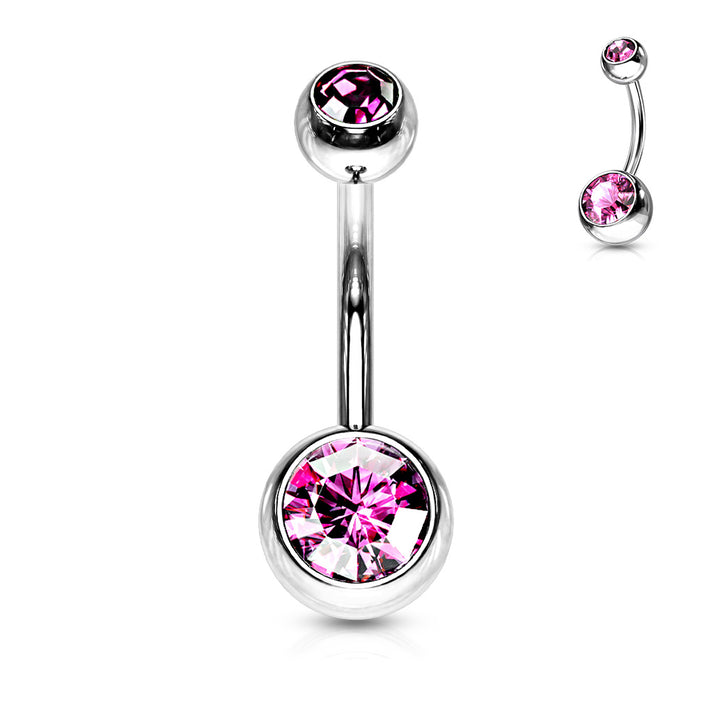 Double Sweet Pink Gem Curved Belly Button Bar 14g – Cherry Body Jewellery