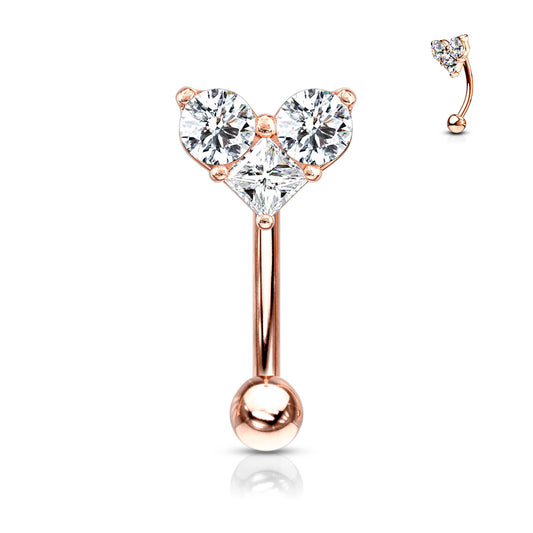 Rose Gold Clear Gem Heart Curved Piercing Barbell 16g