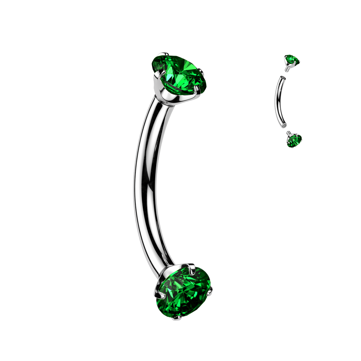 Emerald Green Gem Silver Steel Curved Barbell