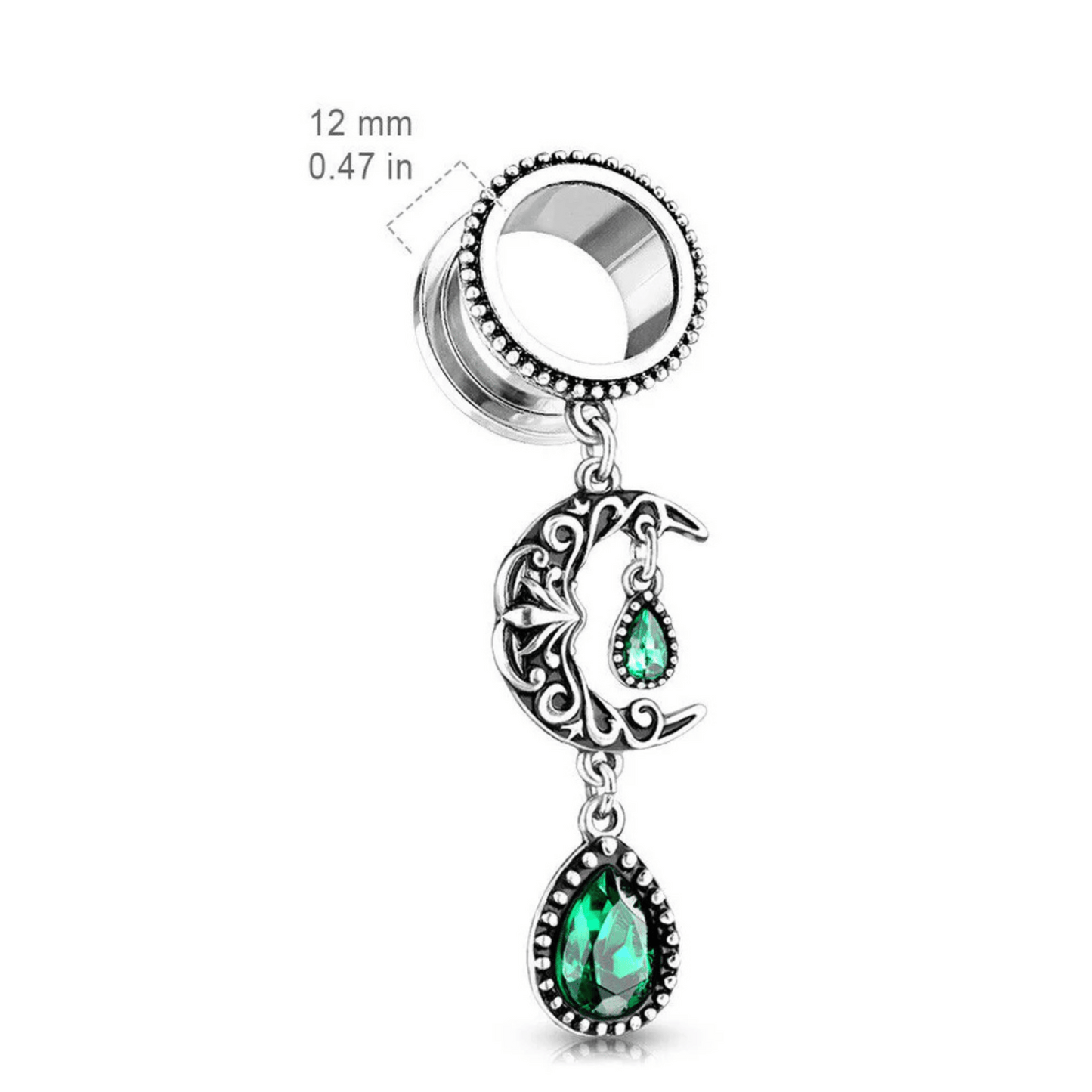 Emerald Green Stone Moon Dangle Tunnel dimensions