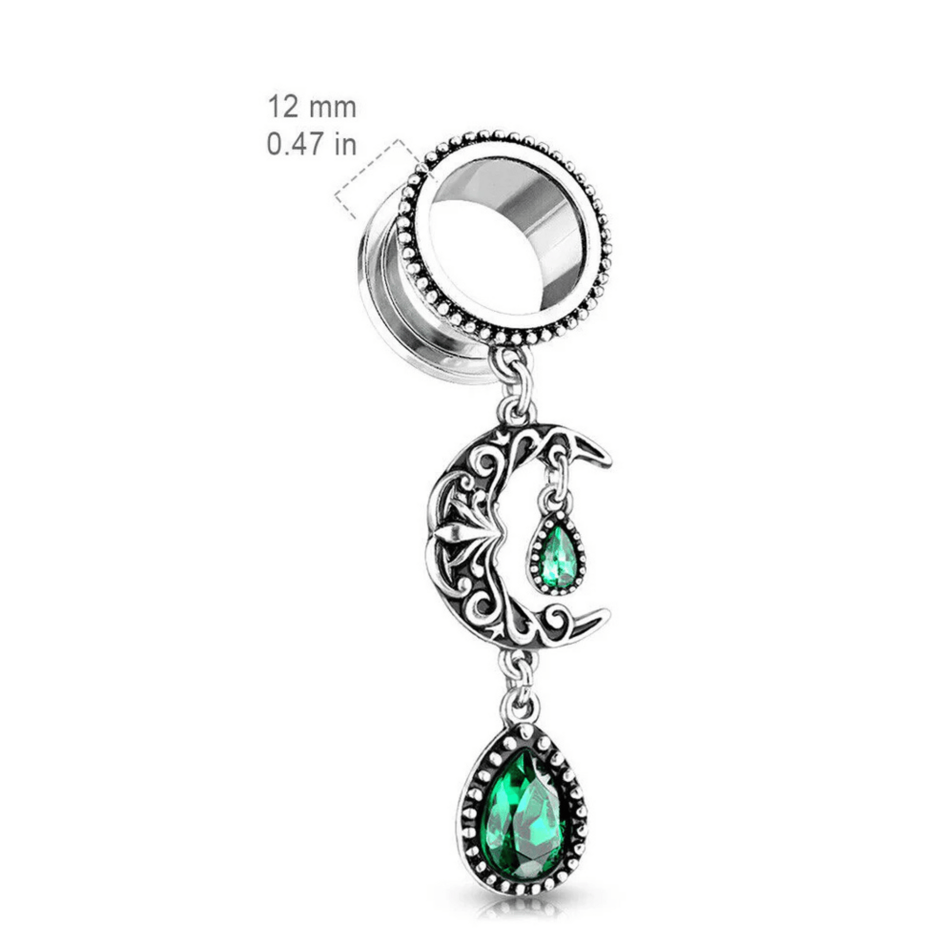 Emerald Green Stone Moon Dangle Tunnel dimensions