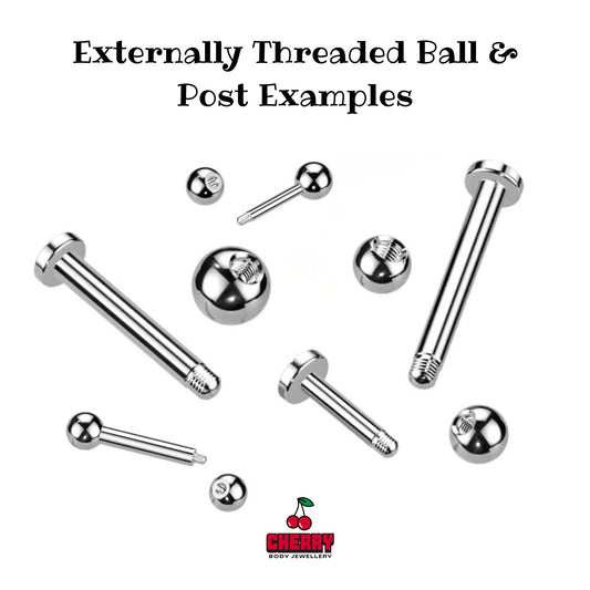 Externally threaded piercing jewellery