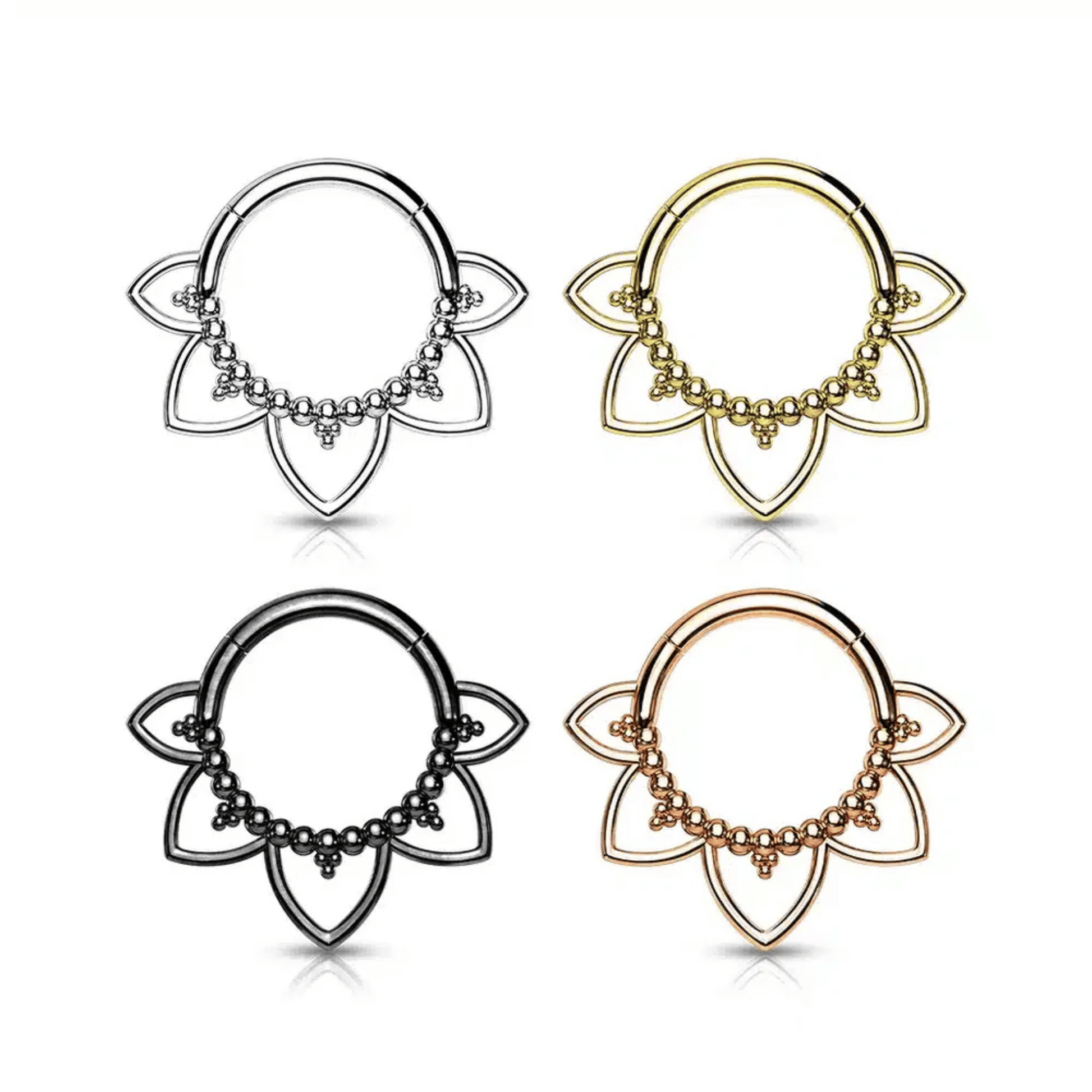 Filigree Lotus Hinged Clicker Ring 