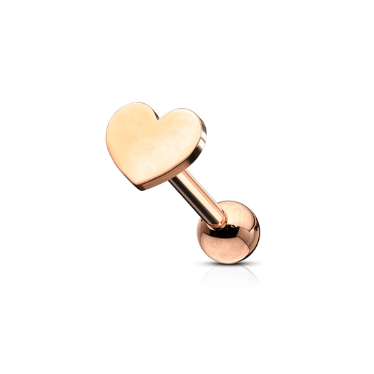 Flat Heart Ear Cartilage Piercing Bar Selection Rose Gold