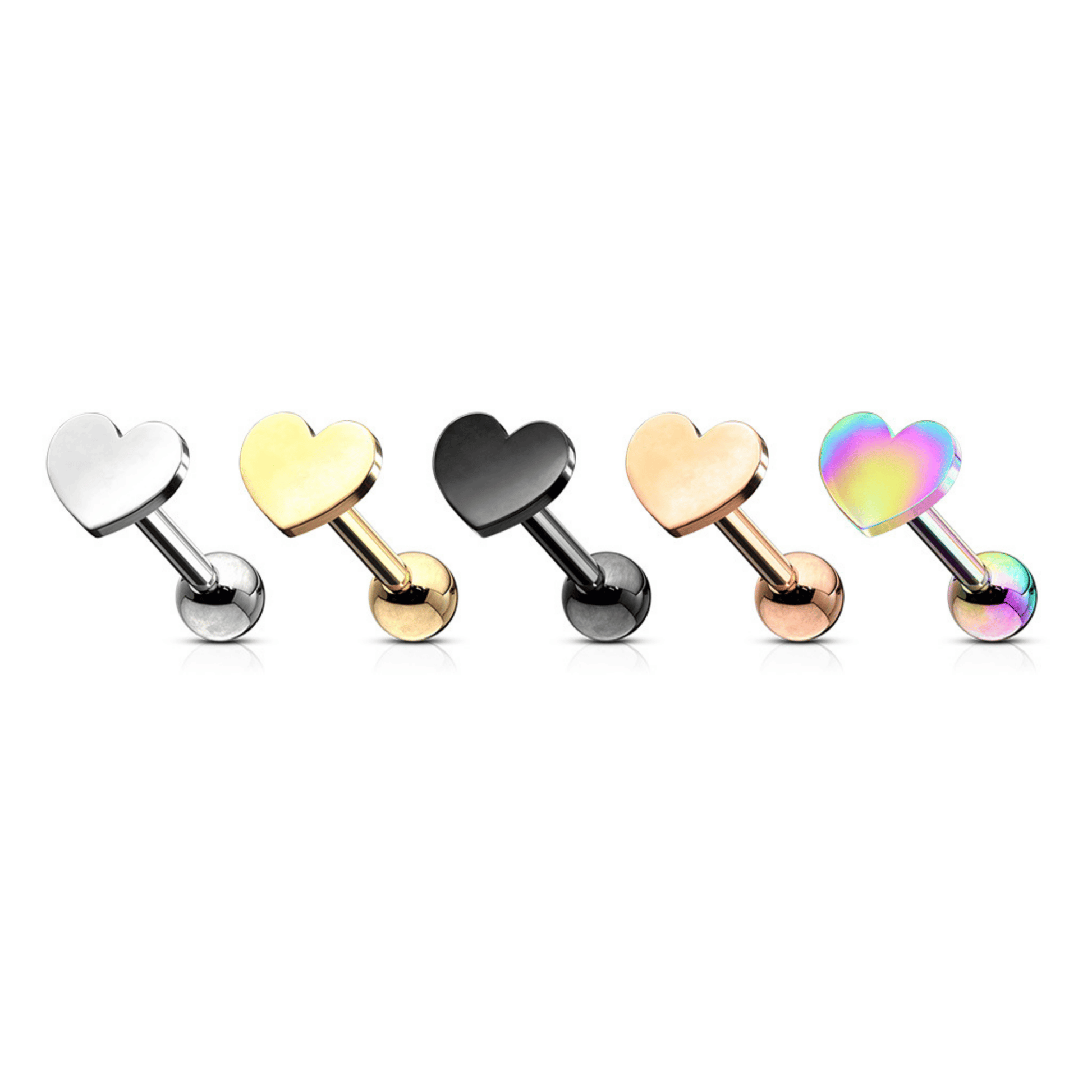 Flat Heart Ear Cartilage Piercing Bar Selection Row