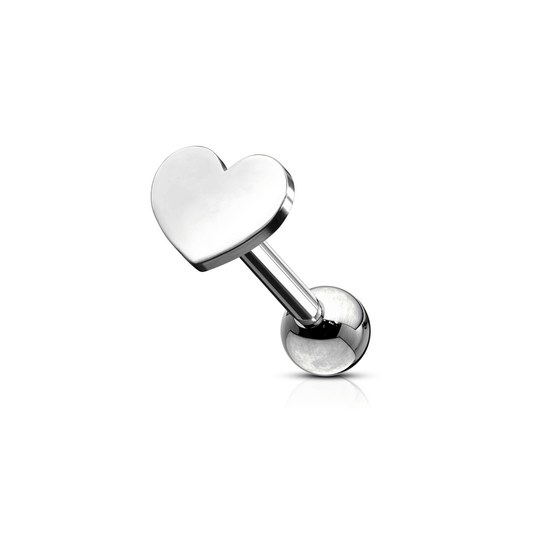 Flat Heart Ear Cartilage Piercing Bar Selection silver