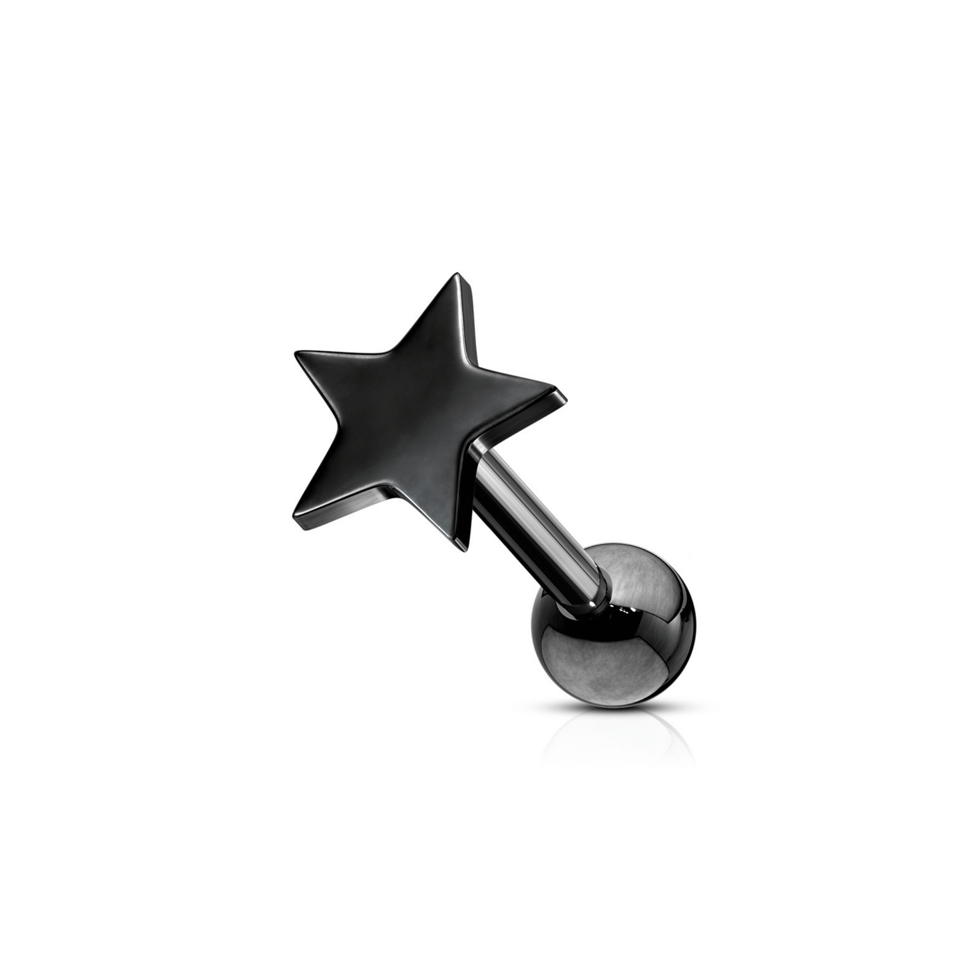Flat star ear cartilage piercing bar black