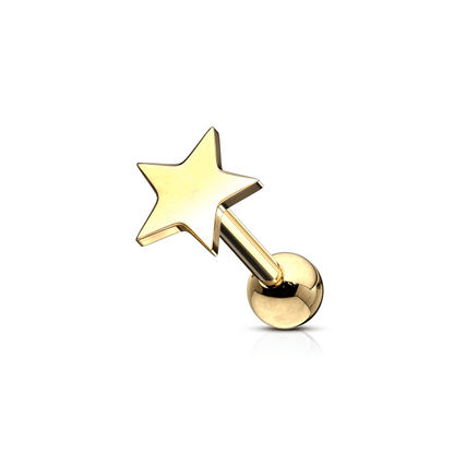 Flat star ear cartilage piercing bar gold