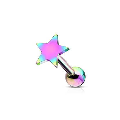 Flat star ear cartilage piercing bar rainbow