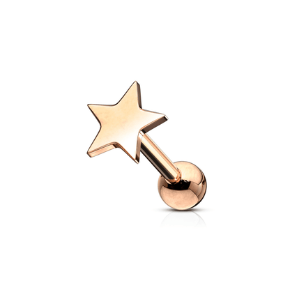 Flat star ear cartilage piercing bar rose gold