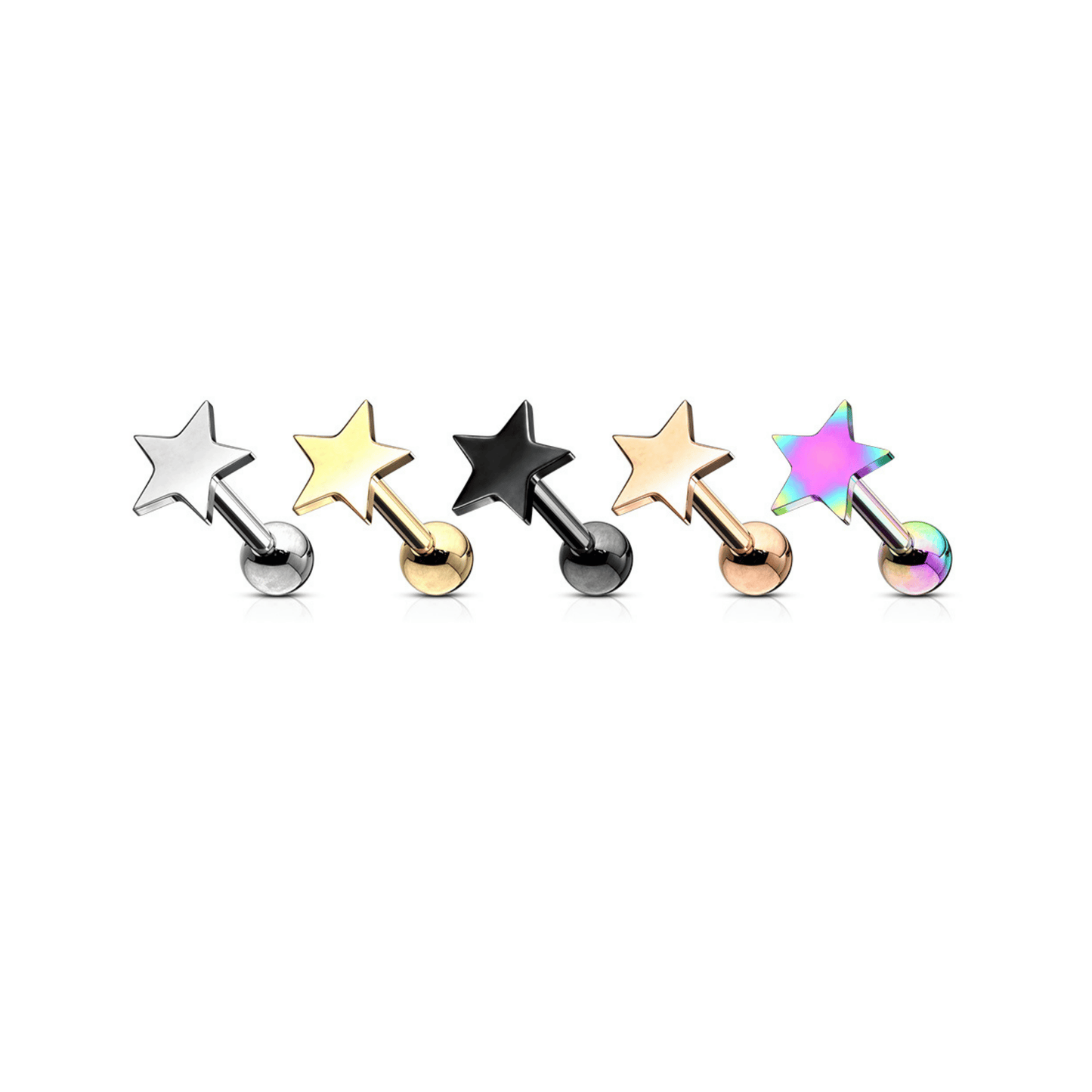 Flat star ear cartilage piercing bar row