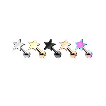 Flat star ear cartilage piercing bar row