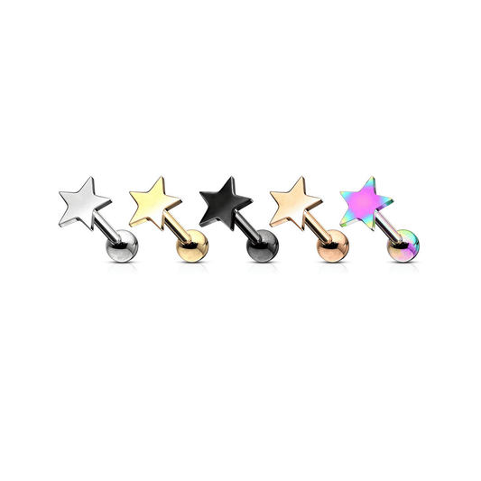 Flat star ear cartilage piercing bar row