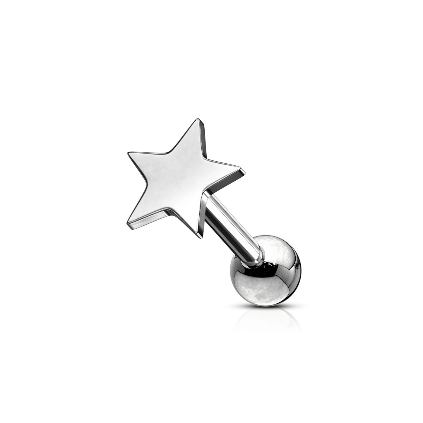 Flat star ear cartilage piercing bar silver