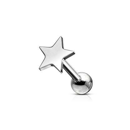Flat star ear cartilage piercing bar silver