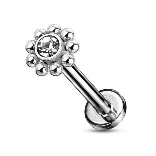 Flower Ball Edge Silver Flat Back Stud 16g