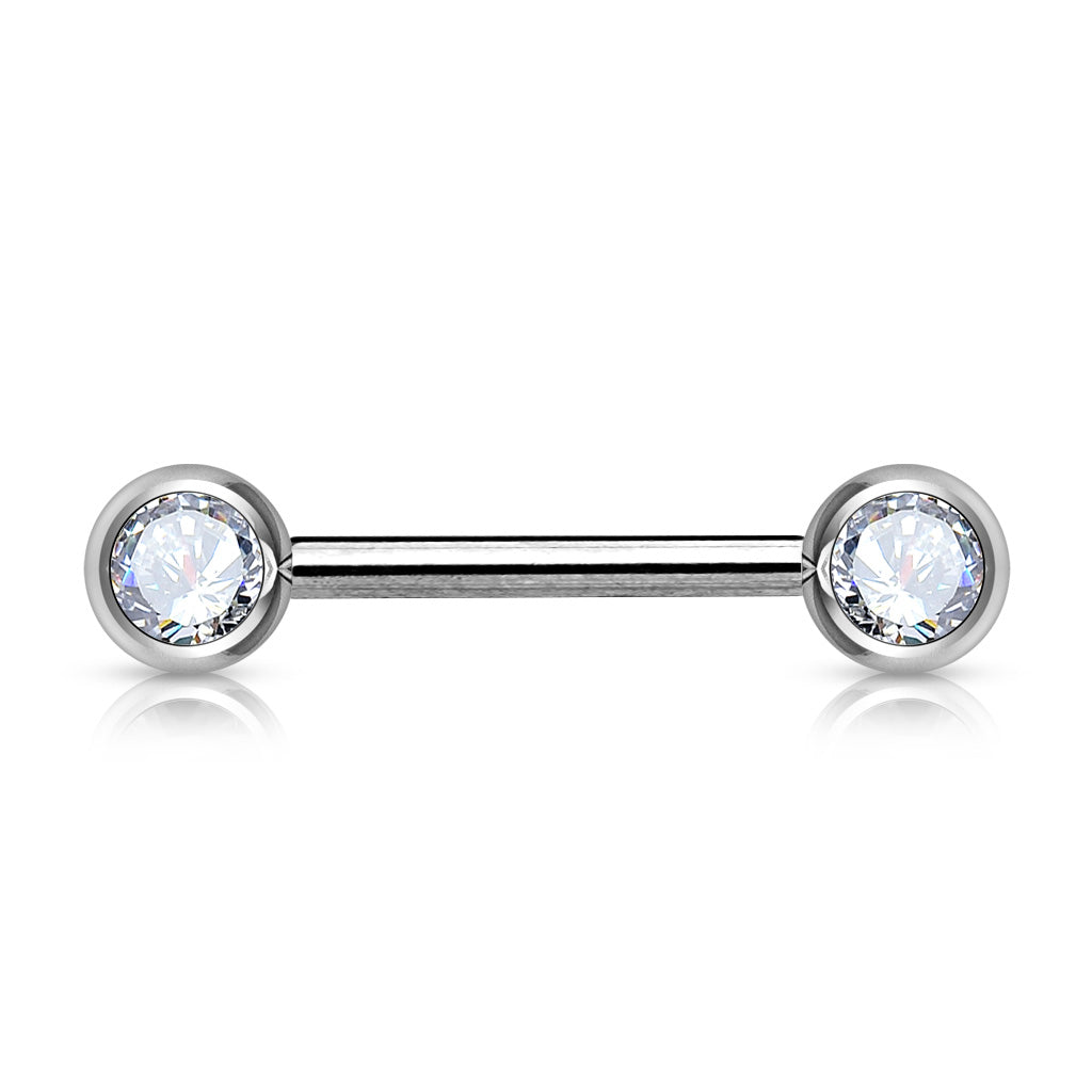 Front Facing Gem Nipple Bar Clear Gem