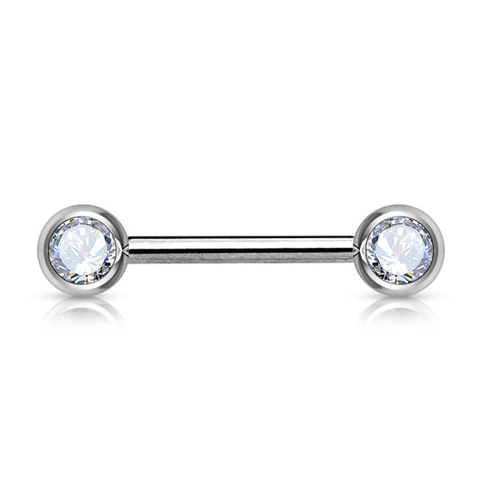 Front Facing Gem Nipple Bar Clear Gem