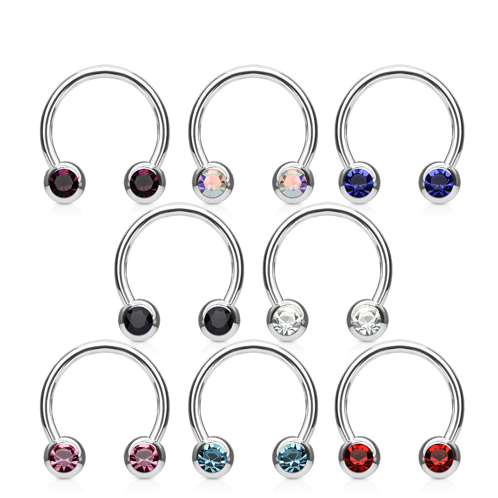 Front Facing Gems Curved Circular Horseshoe Barbell 