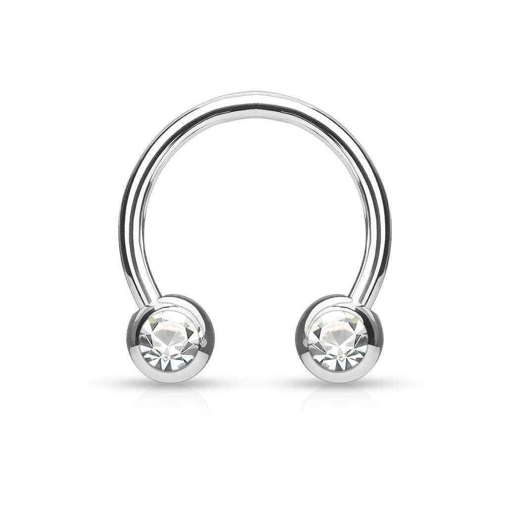 Front Facing Gems Curved Circular Horseshoe Barbell Clear Gem