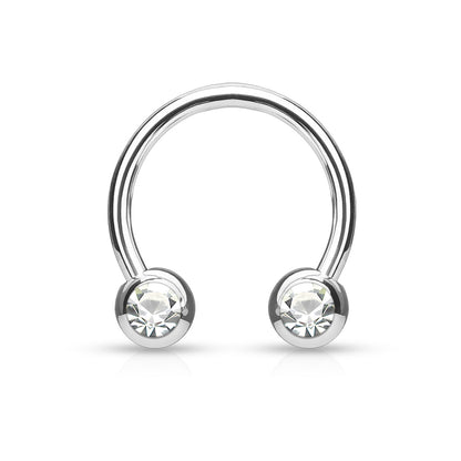 Front Facing Gems Curved Circular Horseshoe Barbell Clear Gem