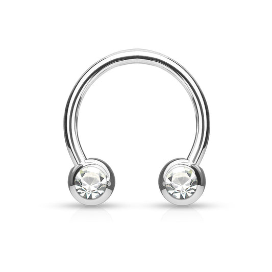 Front Facing Gems Curved Circular Horseshoe Barbell Clear Gem