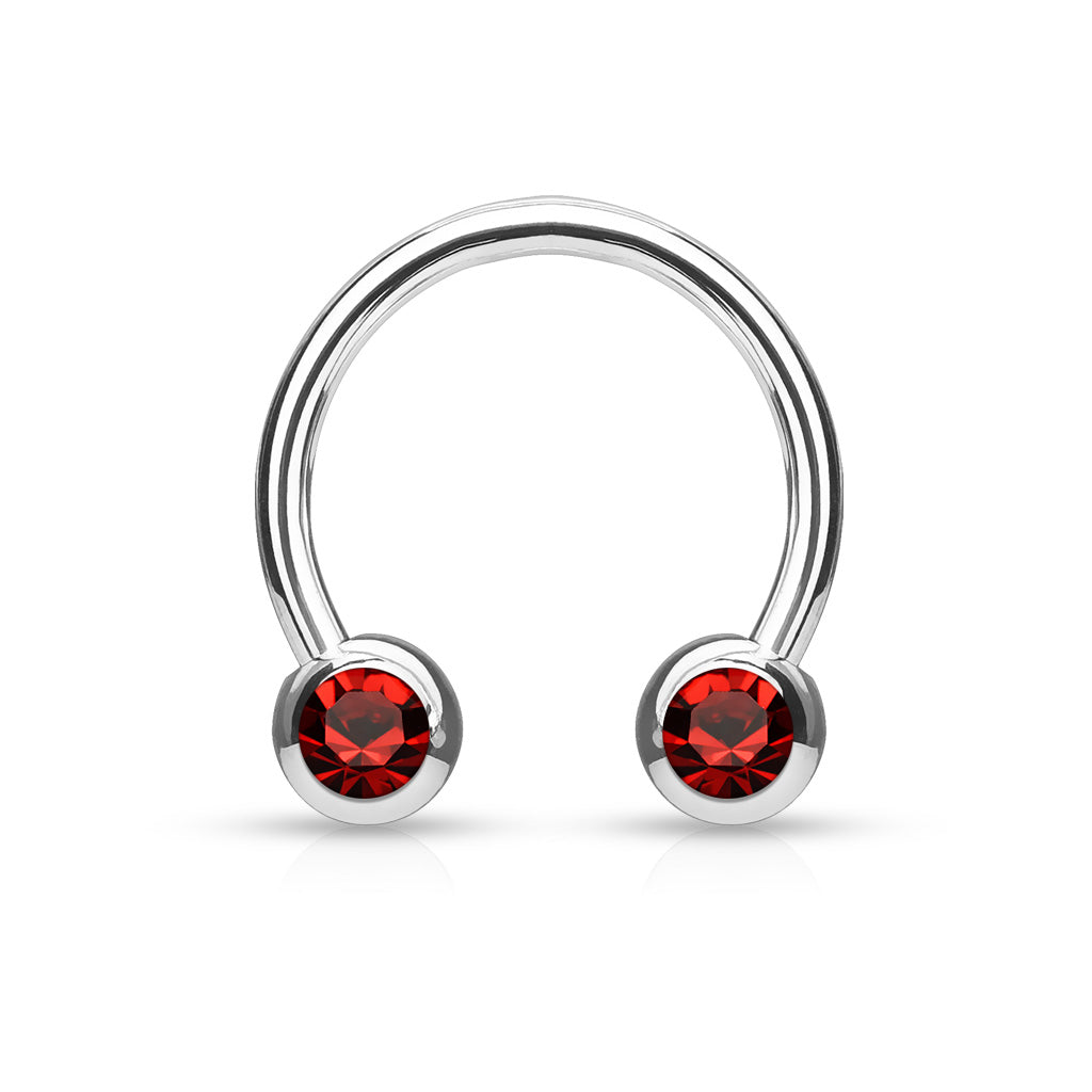 Front Facing Gems Curved Circular Horseshoe Barbell Red Gem