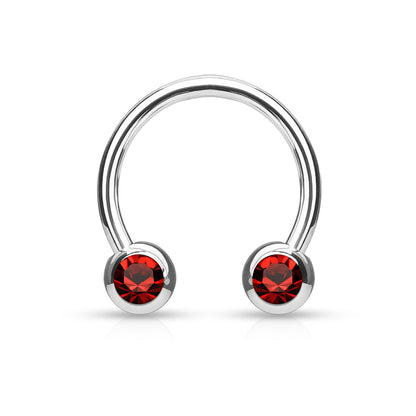 Front Facing Gems Curved Circular Horseshoe Barbell Red Gem