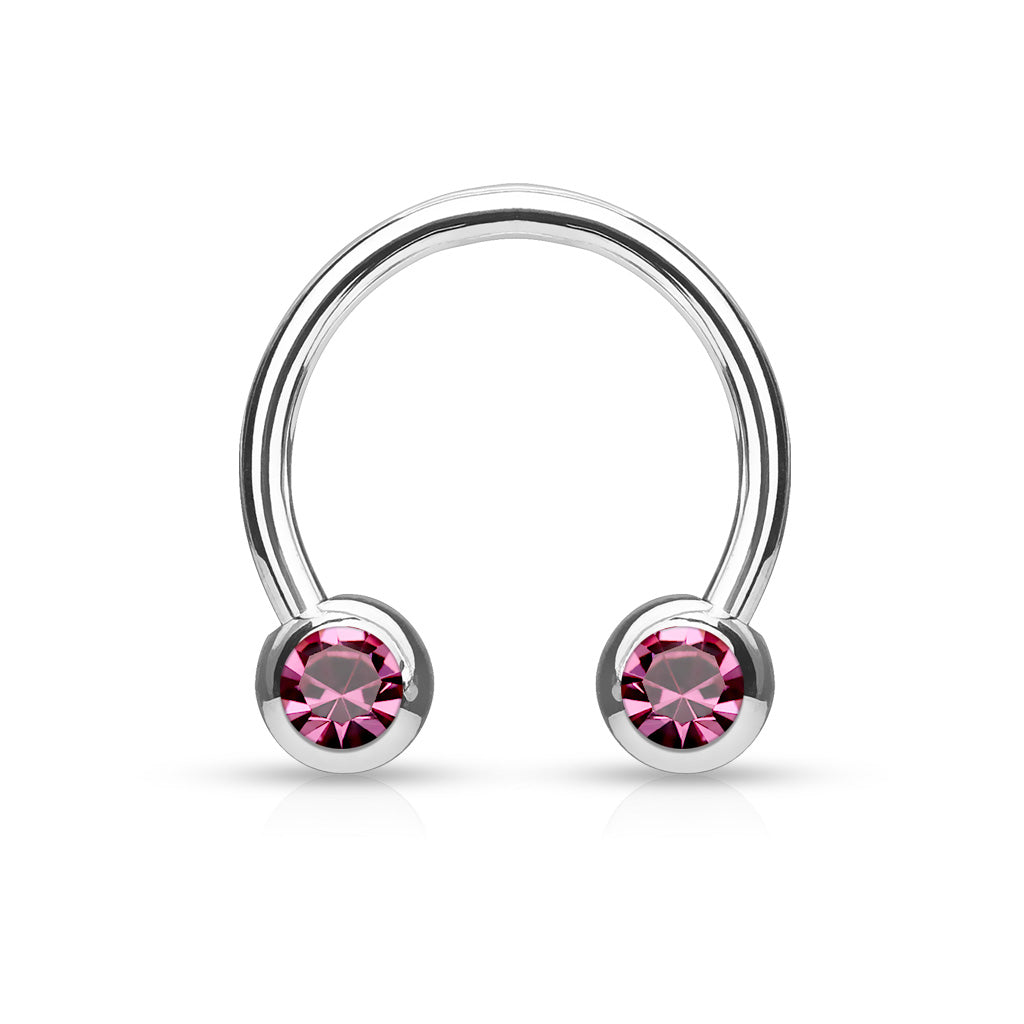 Front Facing Gems Curved Circular Horseshoe Barbell Sweet Pink Gem