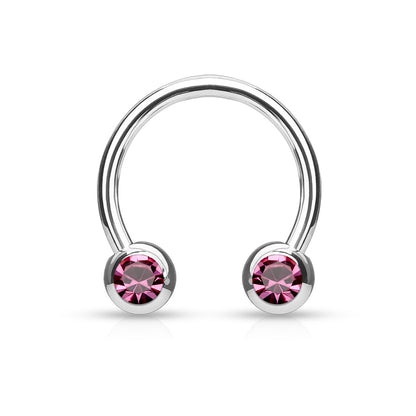 Front Facing Gems Curved Circular Horseshoe Barbell Sweet Pink Gem
