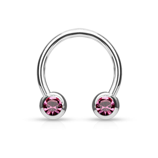 Front Facing Gems Curved Circular Horseshoe Barbell Sweet Pink Gem