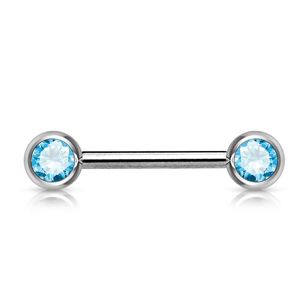 Front facing double gem nipple bar Aqua Blue