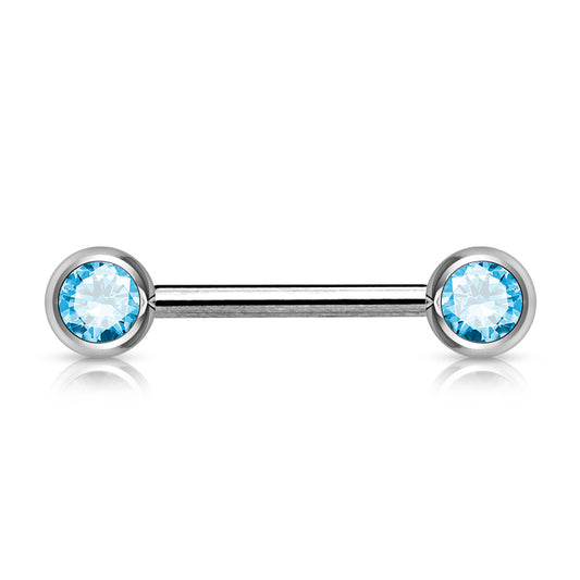 Front facing double gem nipple bar Aqua Blue