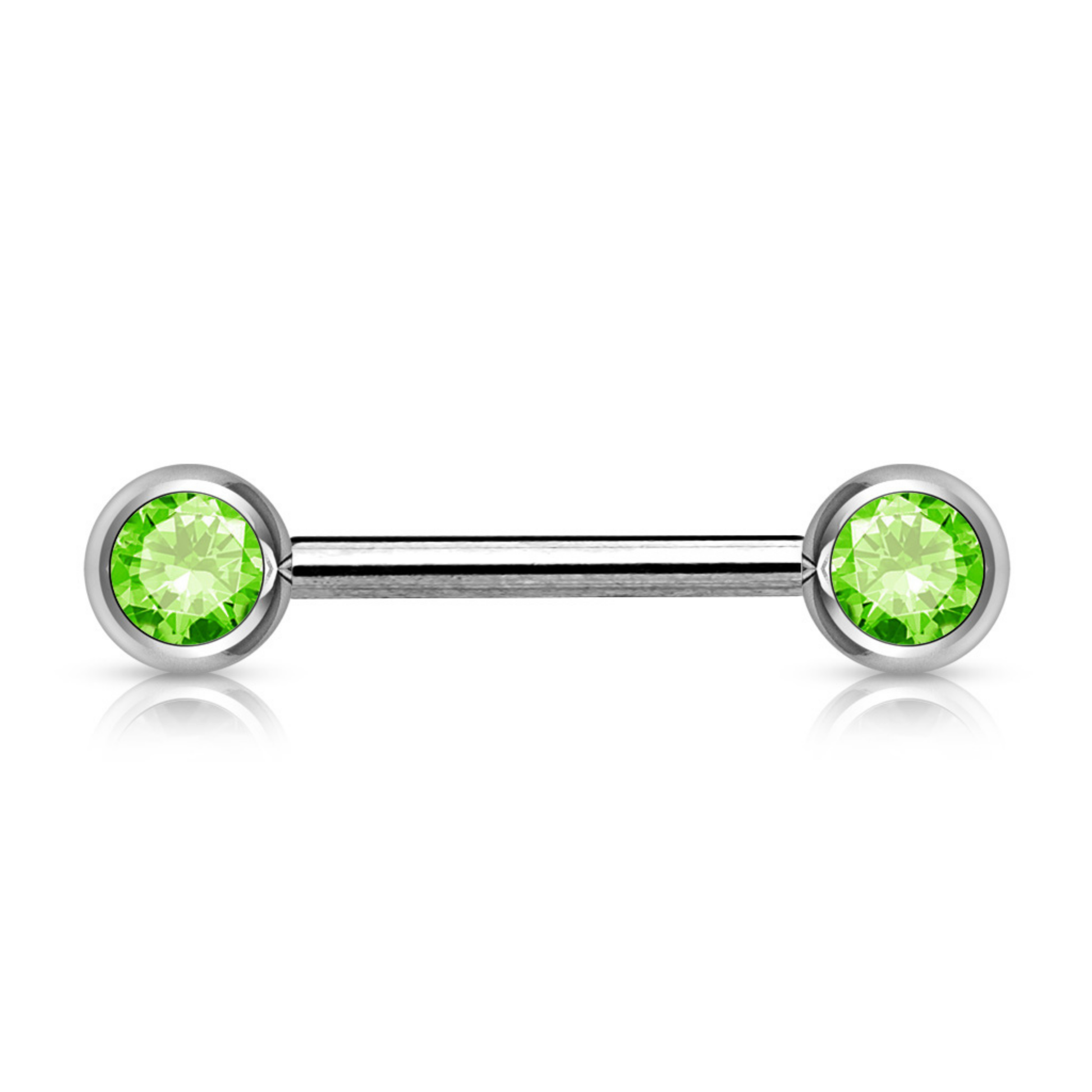 Front facing double gem nipple bar Peridot Green