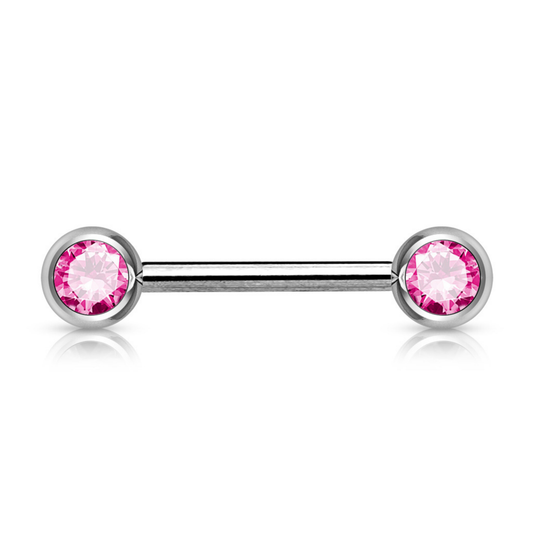 Front facing double gem nipple bar Sweet Pink