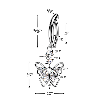 Hinged Clicker Belly Button Bar dimensions