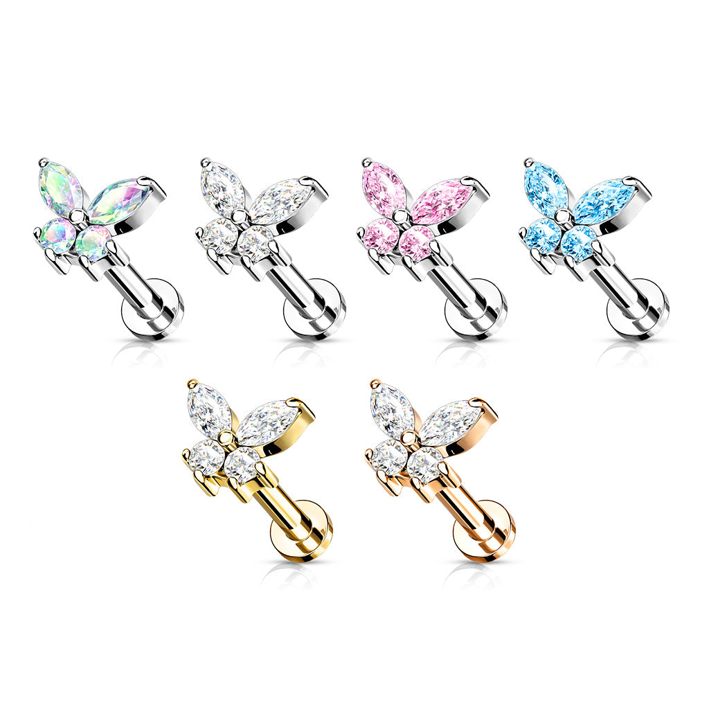 Gem Butterfly Internally Threaded Flat Back Stud 16g Range