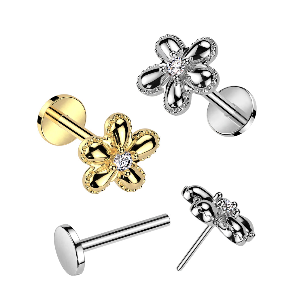 Gem Centre Flower Flat Back Stud